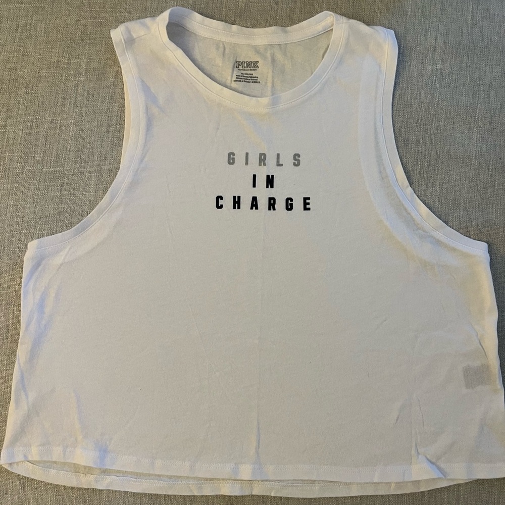 PINK Victoria's Secret White Tank Top - Girls In Charge